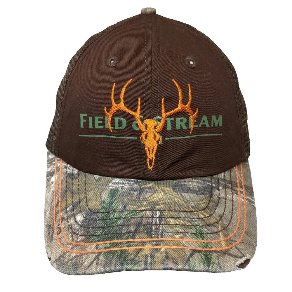 Field & Stream Brown Trucker Hat One Size Mesh Back Camo Deer Skull Embroidered